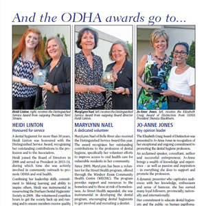 Jo-Anne Jones, left, receives the Elizabeth Craig Award of Distinction from ODHA President Sheniza Blackburn.